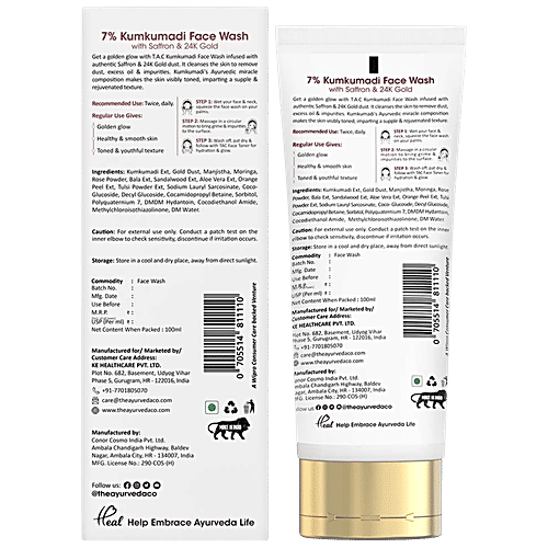 TAC - The Ayurveda Co. 7% Kumkumadi Face Wash With Saffron & 24k Gold, 100 ml  For Radiant & Youthful Skin