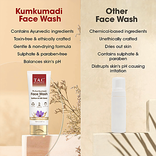 TAC - The Ayurveda Co. 7% Kumkumadi Face Wash With Saffron & 24k Gold, 100 ml  For Radiant & Youthful Skin