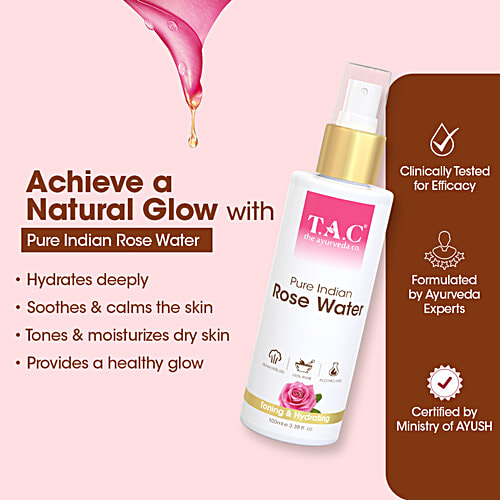 TAC - The Ayurveda Co. Pure Indian Rose Water, 100 ml For Toning & Hydrating Skin