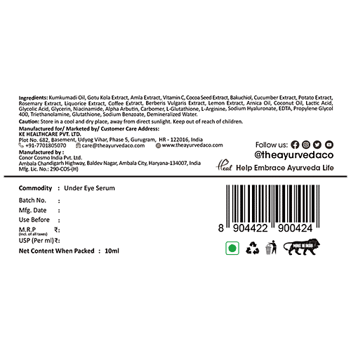 TAC - The Ayurveda Co. Kumkumadi Under Eye Serum With Saffron & Gotu Kola, 10 ml  For Dark Circles