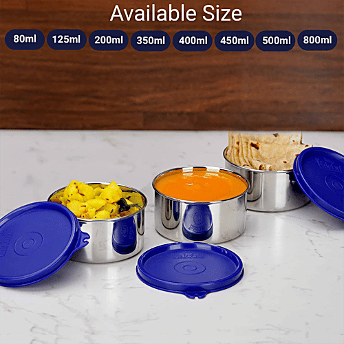 PddFalcon Stainless Steel Dura Container - Airtight, BPA Free Lid, Silver & Blue, 550 ml