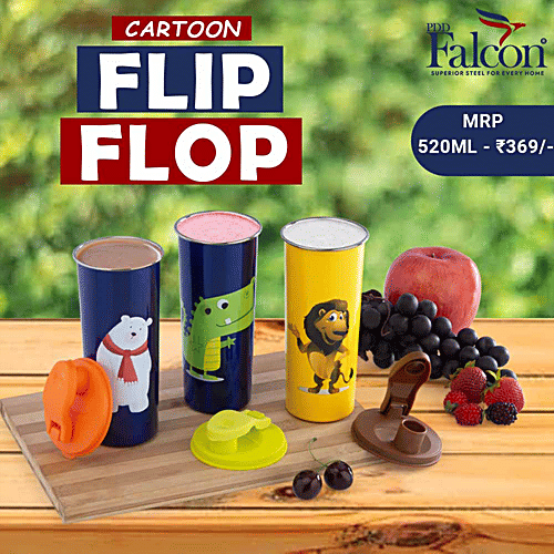 PddFalcon Stainless Steel Cartoon Fip Flop Cup - CN6 Crocky, Multicolour, Ideal For Storing, 520 ml  100% Leak-Proof, Airtight, Easy Locking