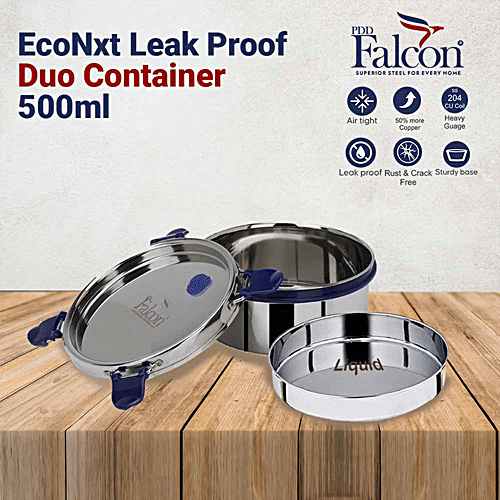 PddFalcon Stainless Steel Eco Nxt Duo Tiffin Box - With Plate, Silver, 500 ml  Good Grade, BPA Free