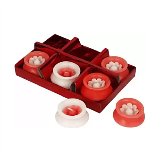 Creative Space Matki Wax Candle - Designer Hand Made, Clay/Mitti/Terracotta, Decorated With Colourful Lace, 6 pcs  