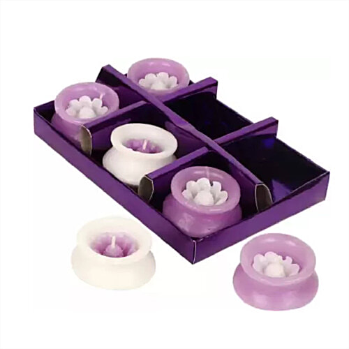 Creative Space Matki Wax Candle - Designer Hand Made, Clay/Mitti/Terracotta, Decorated With Colourful Lace, 6 pcs  