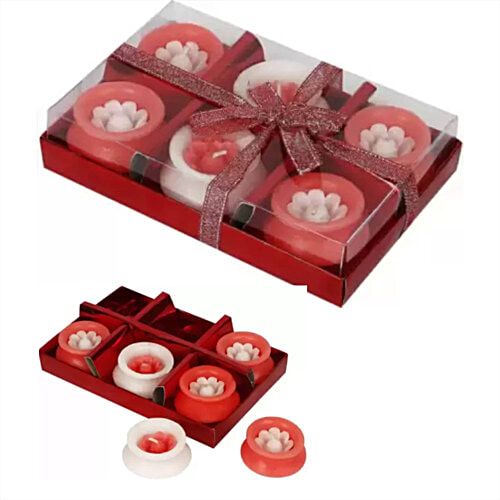 Creative Space Matki Wax Candle - Designer Hand Made, Clay/Mitti/Terracotta, Decorated With Colourful Lace, 6 pcs  