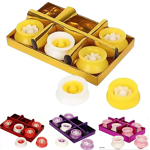 Creative Space Matki Wax Candle - Designer Hand Made, Clay/Mitti/Terracotta, Decorated With Colourful Lace, 6 pcs  