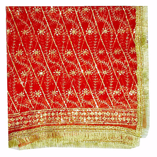 Creative Space Mata Ki Chunari/ Pooja Vastra/ Navratri Chunni - For Kanya Pujan, Shiny Border, 1 pc  Shiny Border
 For Kanya Pujan