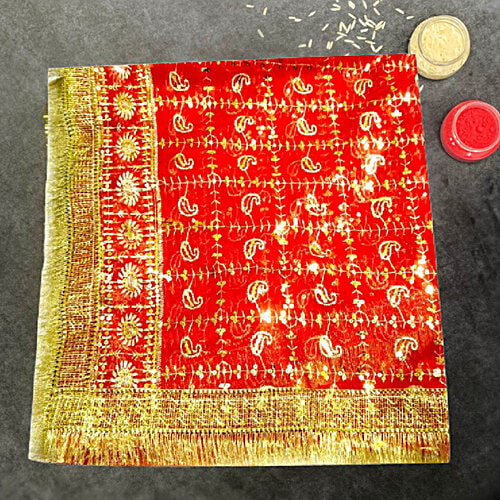 Creative Space Mata Ki Chunari/ Pooja Vastra/ Navratri Chunni - For Kanya Pujan, Shiny Border, 1 pc  Shiny Border
 For Kanya Pujan