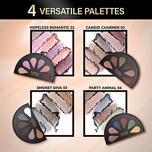 Faces Canada 6 In 1 Eyeshadow Palette - Olive Butter & Macadamia Oil, 6 g Candid Charmer 02 Rich Pigments, Satin Matte Finish