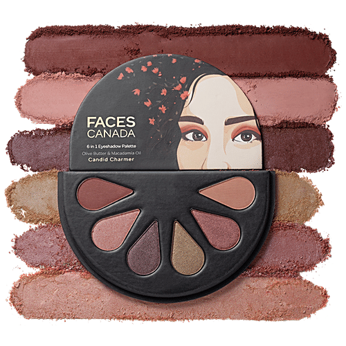 Faces Canada 6 In 1 Eyeshadow Palette - Olive Butter & Macadamia Oil, 6 g Candid Charmer 02 Rich Pigments, Satin Matte Finish