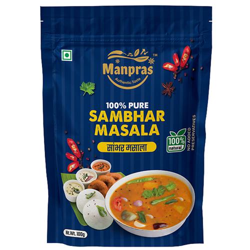 Manpras Sambhar Masala - 100% Natural, No Preservatives, No Artificial Flavours, 100 g Ziplock Standy Pouch 