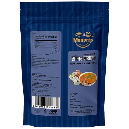 Manpras Sambhar Masala - 100% Natural, No Preservatives, No Artificial Flavours, 100 g Ziplock Standy Pouch 
