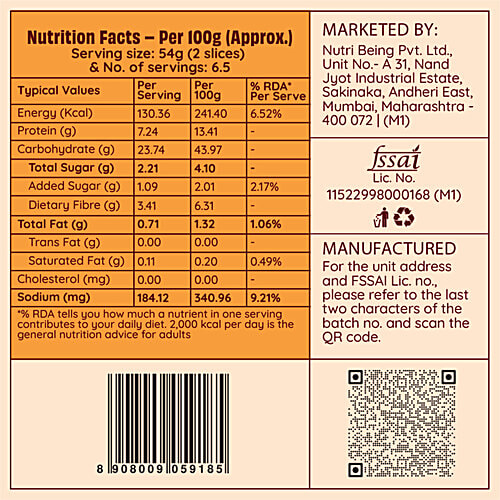 The Health Factory Whole Wheat Bread, 350 g No Chemicals, Preservatives, Emulsifiers