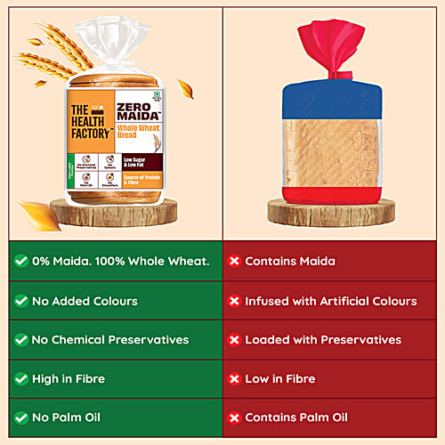 The Health Factory Whole Wheat Bread, 350 g No Chemicals, Preservatives, Emulsifiers