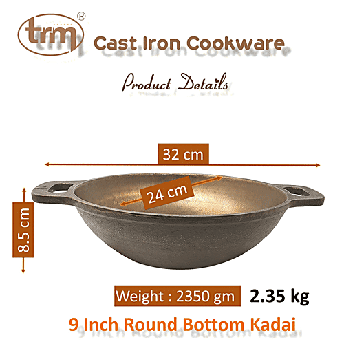 Trm Cast Iron Kadai - 23 cm, Round Bottom, 1.5 l