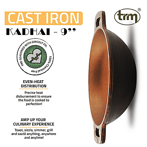 Trm Cast Iron Kadai - 23 cm, Round Bottom, 1.5 l