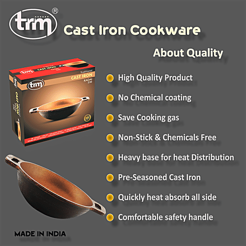 Trm Cast Iron Kadai - 23 cm, Round Bottom, 1.5 l