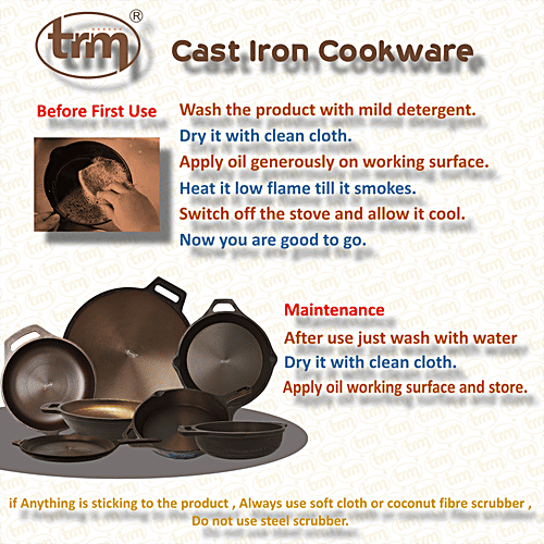 Trm Cast Iron Kadai - 23 cm, Round Bottom, 1.5 l