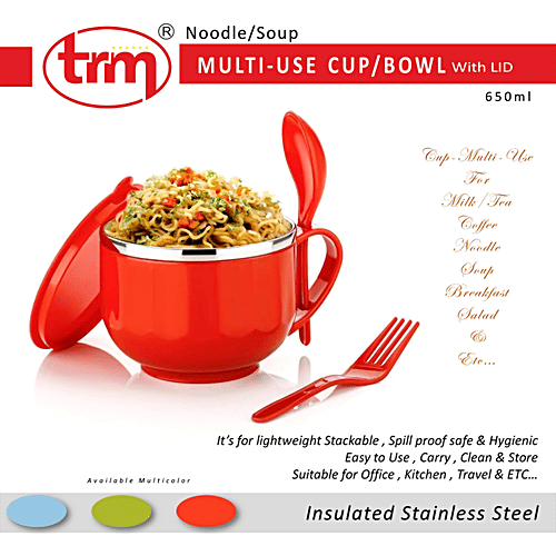 Trm Multi-Use/Maggie Noodle Soup Bowl With Lid & Spoon Holder - Insulated Stainless Steel, 650 ml  