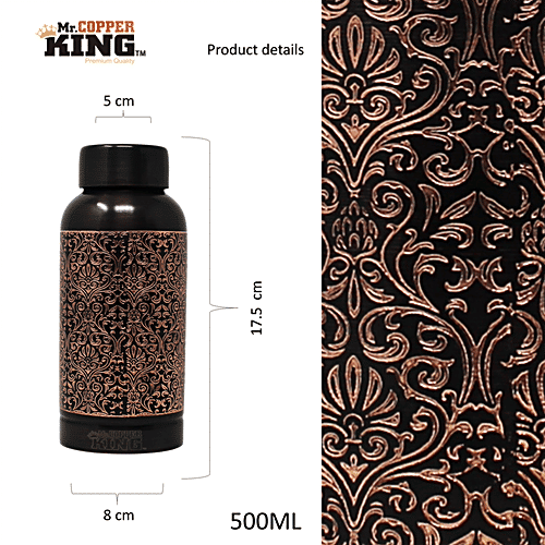 Mr. Copper King Antique Engraved Pure Copper Premium Water Bottle, 500 ml