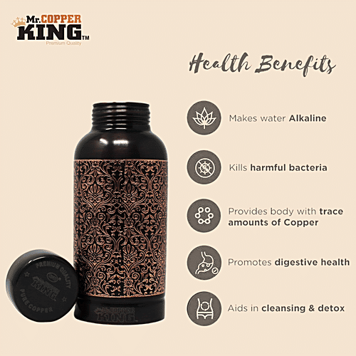 Mr. Copper King Antique Engraved Pure Copper Premium Water Bottle, 500 ml