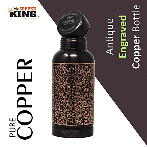 Mr. Copper King Antique Engraved Pure Copper Premium Water Bottle, 500 ml
