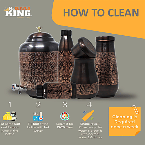 Mr. Copper King Antique Engraved Pure Copper Water Bottle - Tower, 800 ml  