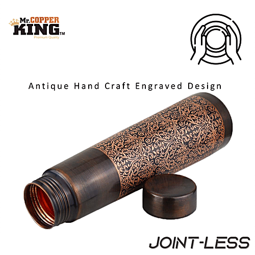 Mr. Copper King Antique Engraved Pure Copper Water Bottle - Tower, 800 ml  