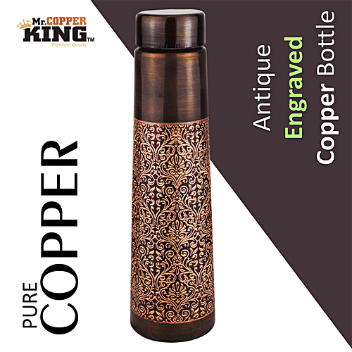 Mr. Copper King Antique Engraved Pure Copper Water Bottle - Tower, 800 ml  