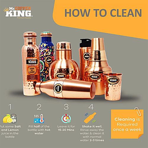 Mr. Copper King Pure Copper Water Bottle - Meena Blue Flower Printed, 1 L