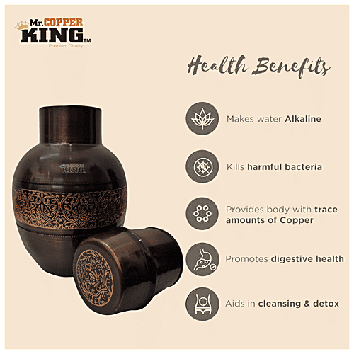 Mr. Copper King Antique Engraved Pure Copper Water Jar/Apple Pot, 1.5 l