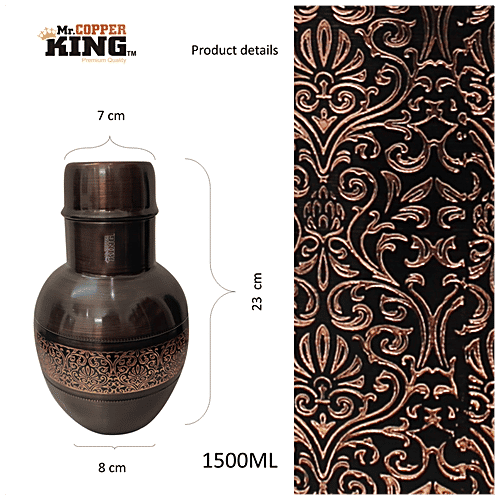 Mr. Copper King Antique Engraved Pure Copper Water Jar/Apple Pot, 1.5 l