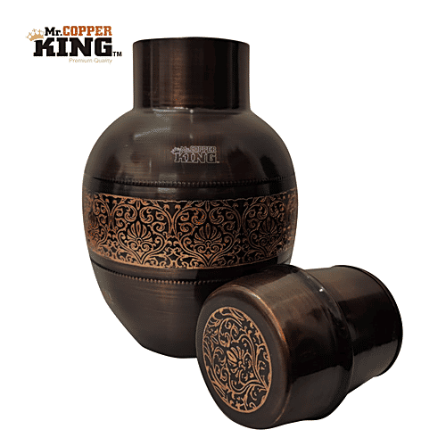 Mr. Copper King Antique Engraved Pure Copper Water Jar/Apple Pot, 1.5 l