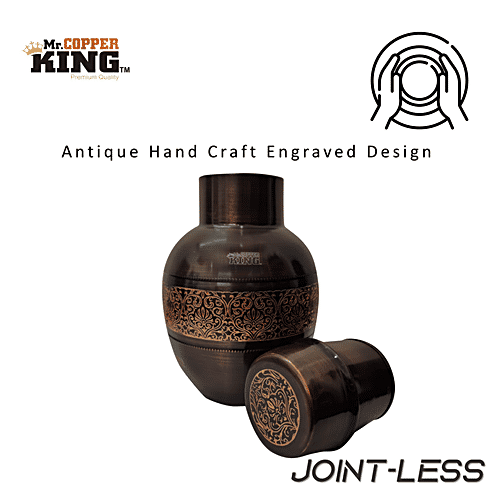 Mr. Copper King Antique Engraved Pure Copper Water Jar/Apple Pot, 1.5 l