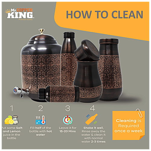 Mr. Copper King Antique Engraved Pure Copper Water Jar/Apple Pot, 1.5 l