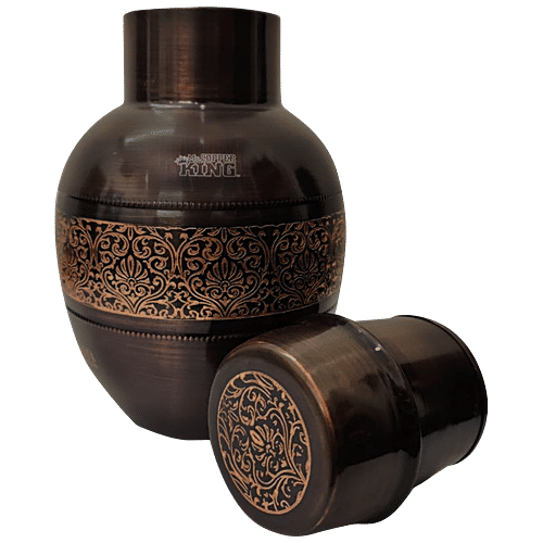 Mr. Copper King Antique Engraved Pure Copper Water Jar/Apple Pot, 1.5 l