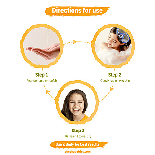 ShuShu Babies Fruity Orange Face & Body Wash For Kids, 200 ml  With Orange Extract & Manjistha, Tear Free, Toxin Free, pH Balanced, Hypoallergenic