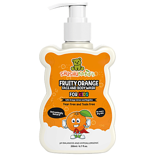 ShuShu Babies Fruity Orange Face & Body Wash For Kids, 200 ml  With Orange Extract & Manjistha, Tear Free, Toxin Free, pH Balanced, Hypoallergenic