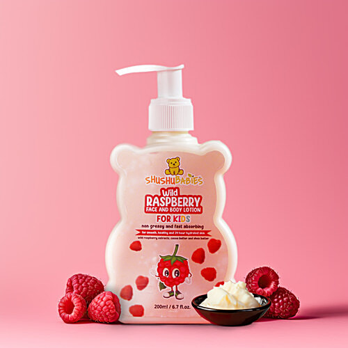 ShuShu Babies Wild Raspberry Face & Body Lotion - For Kids, 200 ml Non-Greasy, Fast Absorbing