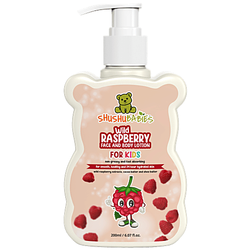 ShuShu Babies Wild Raspberry Face & Body Lotion - For Kids, 200 ml Non-Greasy, Fast Absorbing