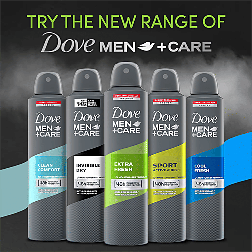 Dove Deo Men+Care Extra Fresh Dry Spray Antiperspirant Deodorant, 250 ml Dermatologically Proven, 48 Hours Sweat & Odour Protection, Moisturising Cream, Non-Irritant on Skin, Long-Lasting Fragrance