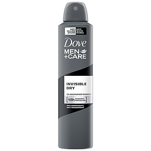 Dove Deo Men+Care Invisible Dry Spray Antiperspirant Deodorant, 250 ml Anti-Yellow Stains, Anti-White Marks, 48 Hours Sweat & Odour Protection, Moisturising Cream, Non-Irritant on Skin, Long-Lasting Fragrance