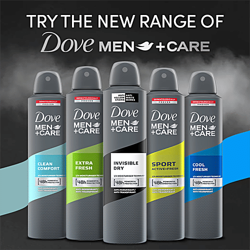 Dove Deo Men+Care Invisible Dry Spray Antiperspirant Deodorant, 250 ml Anti-Yellow Stains, Anti-White Marks, 48 Hours Sweat & Odour Protection, Moisturising Cream, Non-Irritant on Skin, Long-Lasting Fragrance