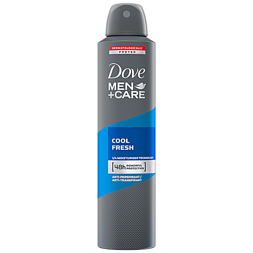 Dove Deo Men+Care Cool Fresh Dry Spray Antiperspirant Deodorant, 250 ml  Dermatologically Proven, 48 Hours Sweat & Odour Protection, Moisturising Cream, Non-Irritant on Skin, Long-Lasting Fragrance