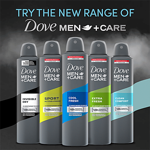 Dove Deo Men+Care Cool Fresh Dry Spray Antiperspirant Deodorant, 250 ml  Dermatologically Proven, 48 Hours Sweat & Odour Protection, Moisturising Cream, Non-Irritant on Skin, Long-Lasting Fragrance