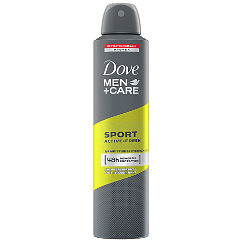 Dove Deo Men+Care Sport Active+Fresh Dry Spray Antiperspirant Deodorant, 250 ml  Dermatologically Proven, 48 Hours Sweat & Odour Protection, Moisturising Cream, Non-Irritant on Skin, Long-Lasting Fragrance