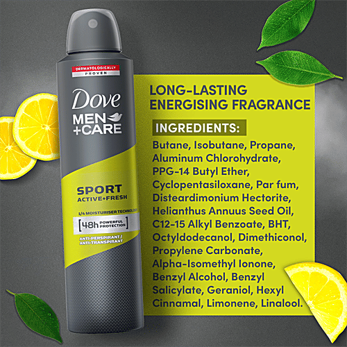 Dove Deo Men+Care Sport Active+Fresh Dry Spray Antiperspirant Deodorant, 250 ml  Dermatologically Proven, 48 Hours Sweat & Odour Protection, Moisturising Cream, Non-Irritant on Skin, Long-Lasting Fragrance