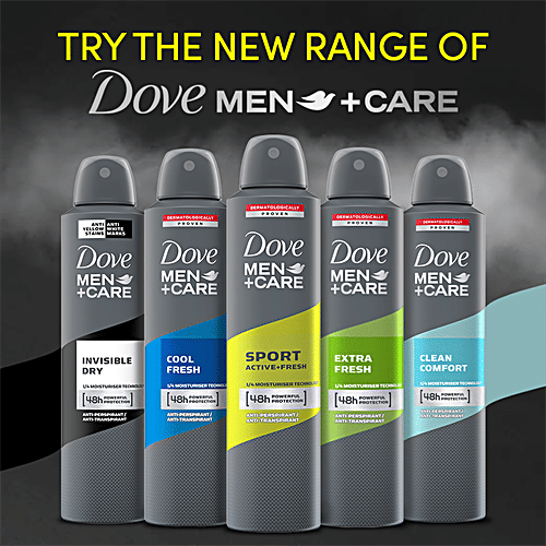 Dove Deo Men+Care Sport Active+Fresh Dry Spray Antiperspirant Deodorant, 250 ml  Dermatologically Proven, 48 Hours Sweat & Odour Protection, Moisturising Cream, Non-Irritant on Skin, Long-Lasting Fragrance