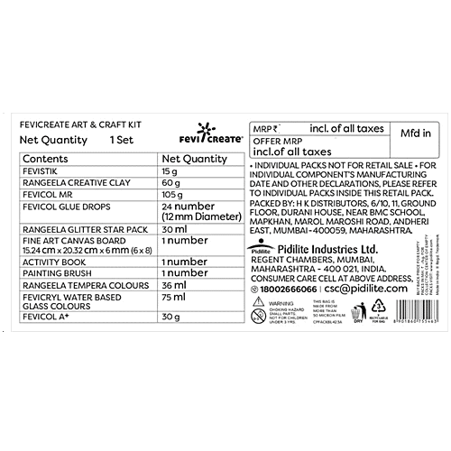 Fevicreate DIY Art & Craft Kit For Kids With School Backpack, 1 set All In One Diy Crafting Kit For Children Of Ages 5-14,